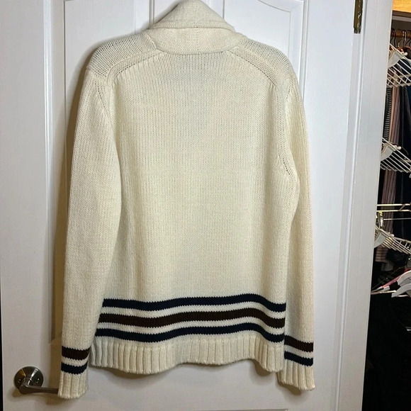 EUC men’s SAKS FIFTH AVENUE ivory with navy and brown stripes cardigan sz XL - Picture 7 of 8